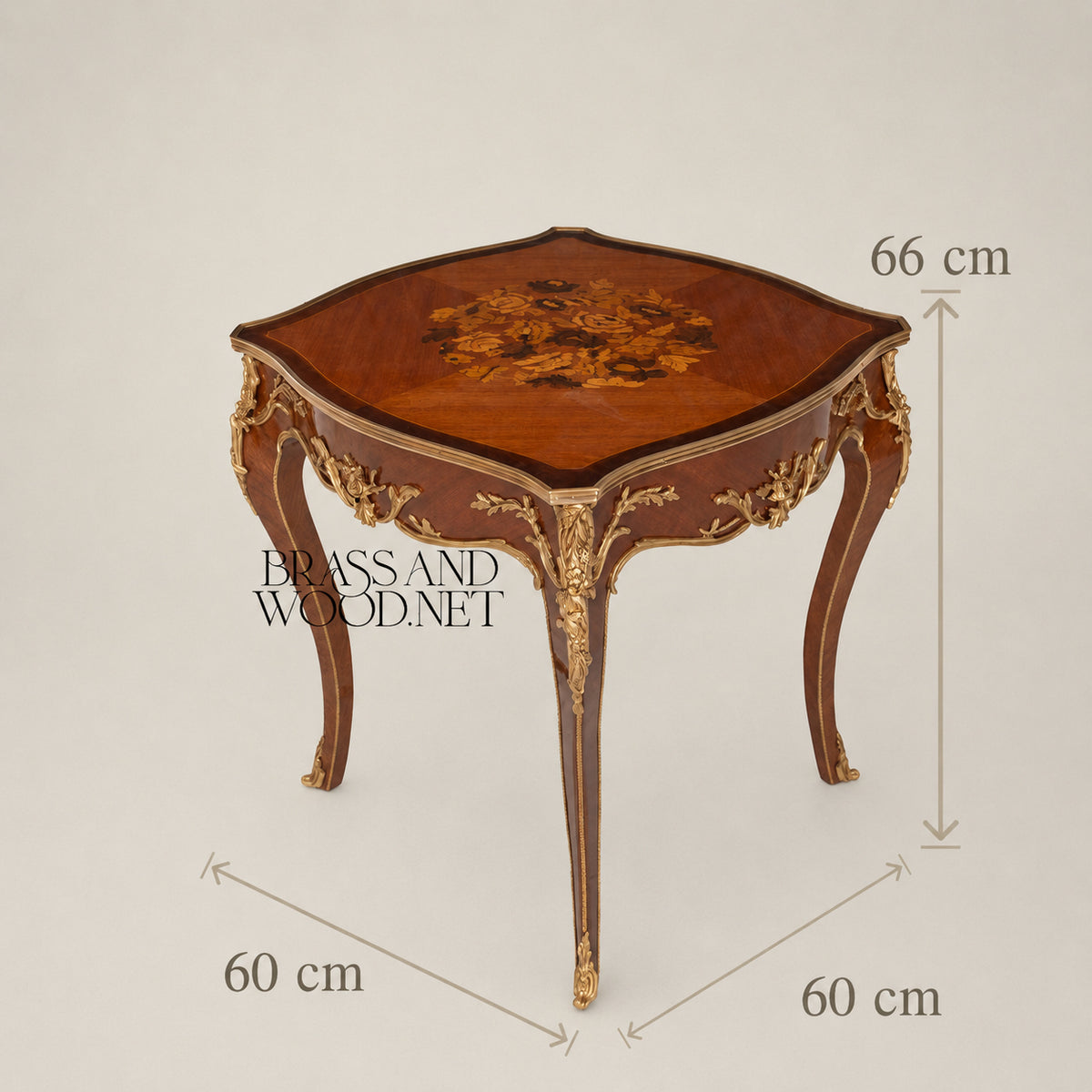 Neoclassical Marquetry & Brass Table Set of 3
