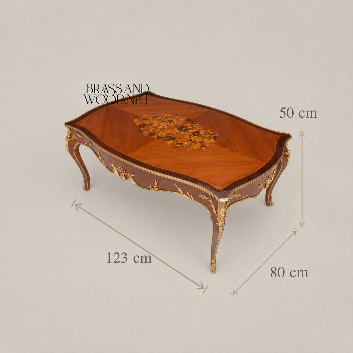 Neoclassical Marquetry & Brass Table Set of 3