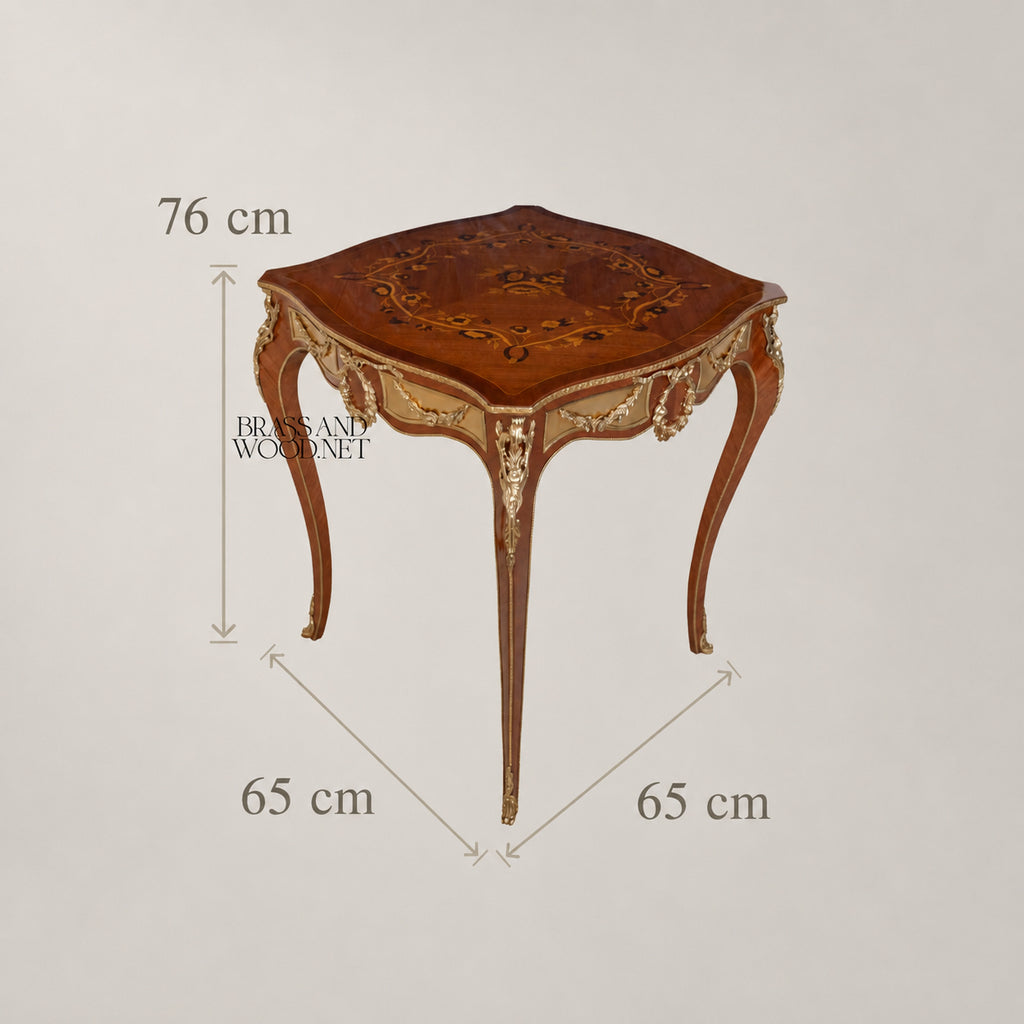 Brown Marquetry & Brass Coffee & Corner Table Set