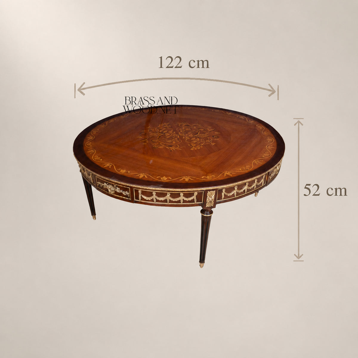 Brass-Trimmed Brown Marquetry Coffee & Corner Table Set