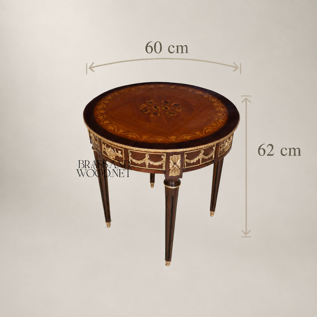 Brass-Trimmed Brown Marquetry Coffee & Corner Table Set