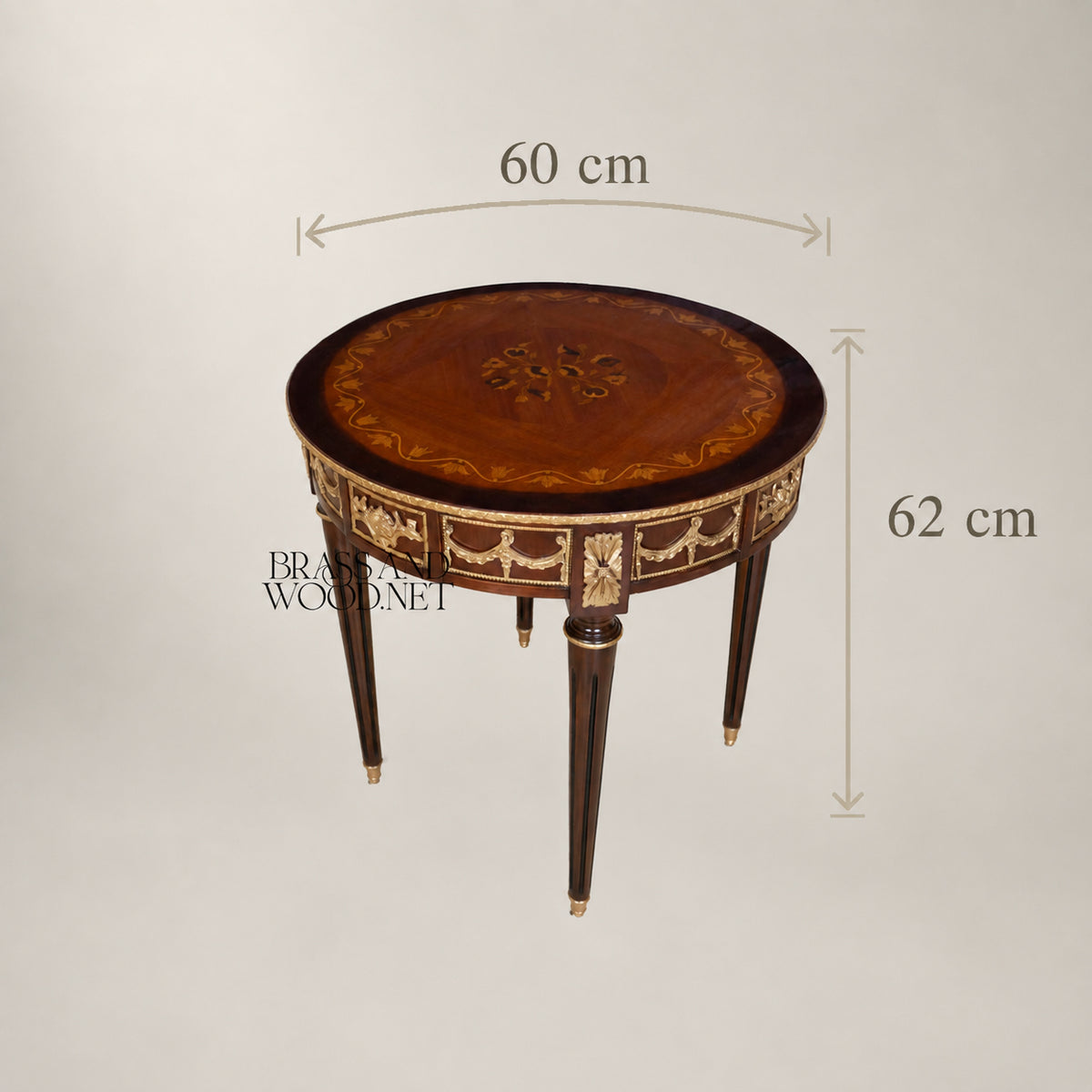 Brass-Trimmed Brown Marquetry Coffee & Corner Table Set