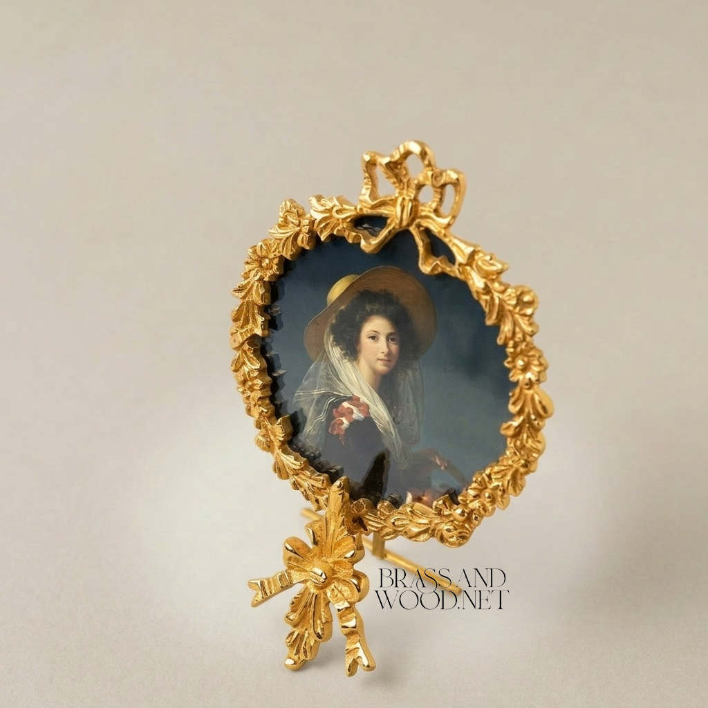 Rococo Brass Oval Portrait Frame with Acanthus Wreath & Ribbon Crown