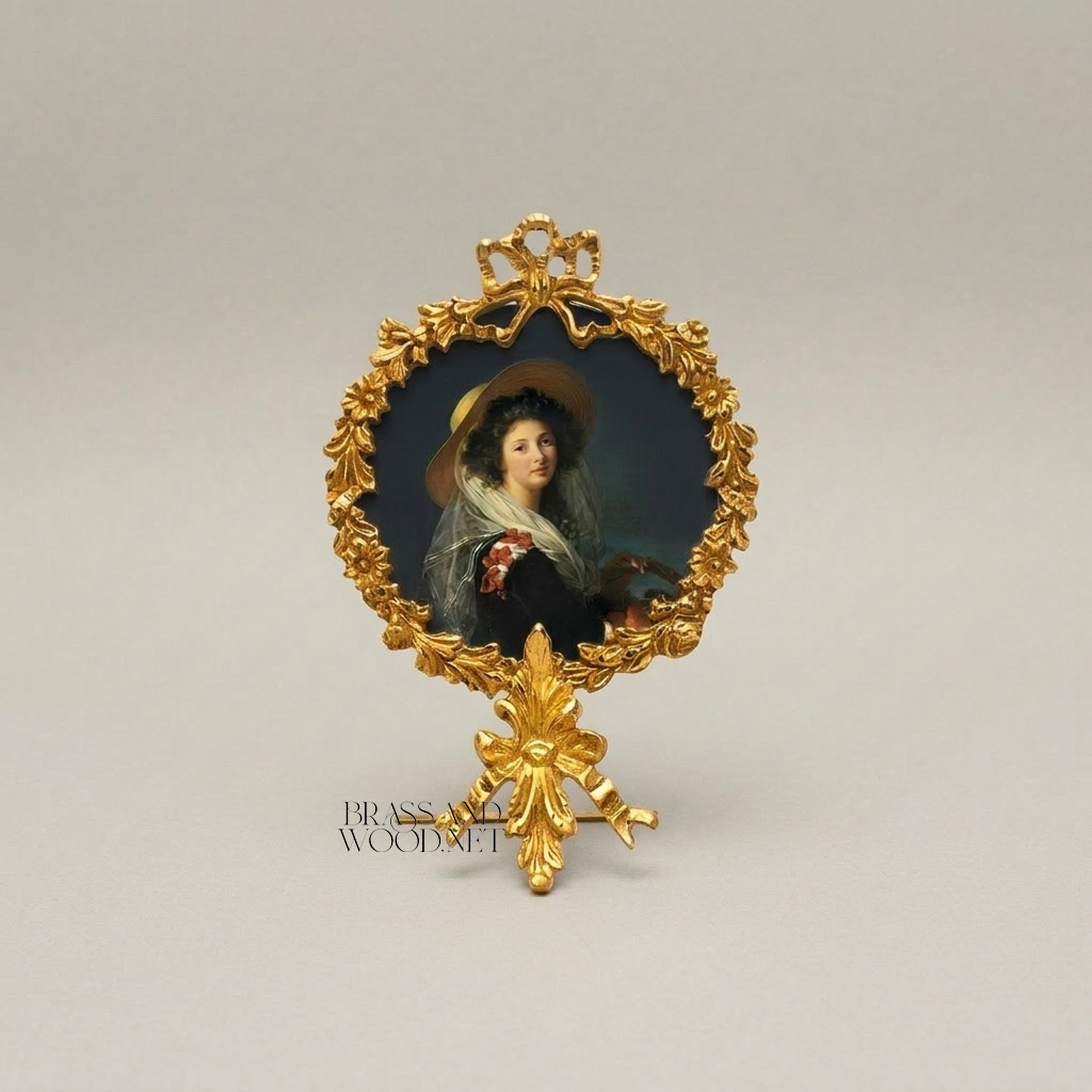 Rococo Brass Oval Portrait Frame with Acanthus Wreath & Ribbon Crown