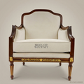 Directoire Mahogany Bergère Armchair Gilt Acanthus Frieze Fluted Legs Cream Upholstery Main View | Brass & Wood