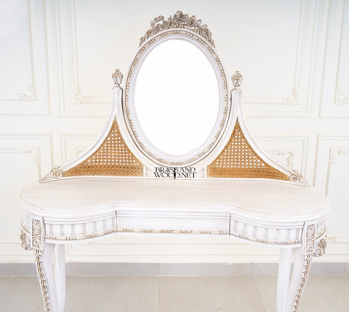 Cannage Louis XVI Dressing Table in Antique Ivory