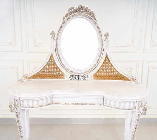 Cannage Louis XVI Dressing Table in Antique Ivory