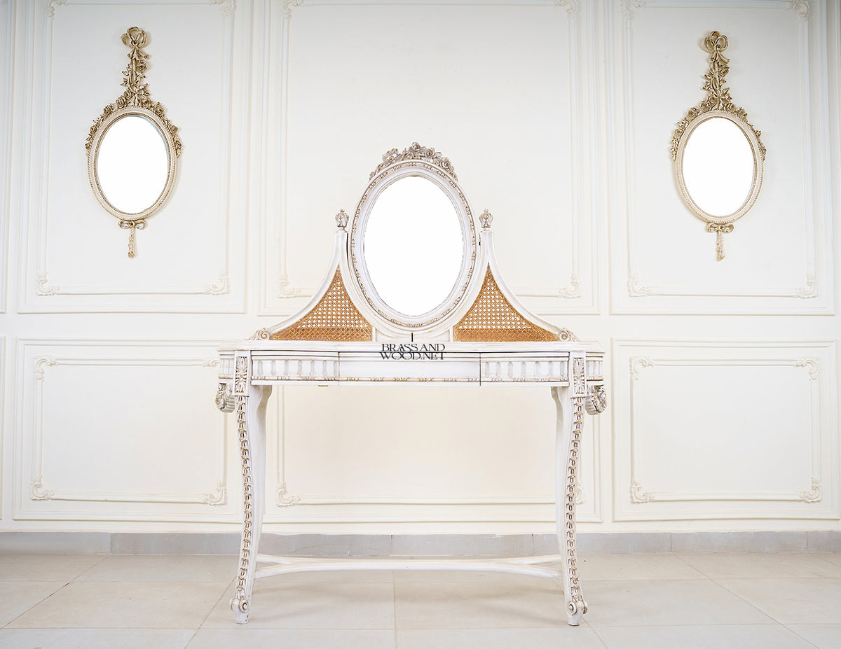 Cannage Louis XVI Dressing Table in Antique Ivory