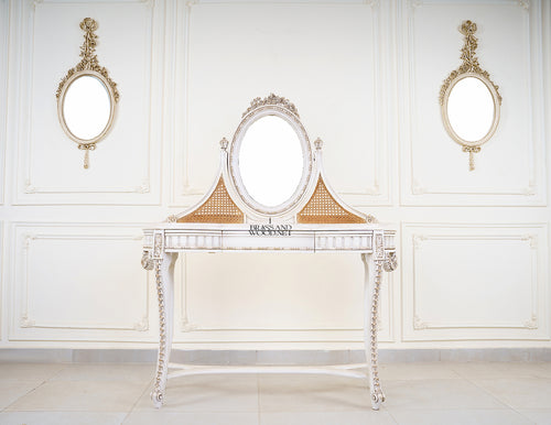 Cannage Louis XVI Dressing Table in Antique Ivory