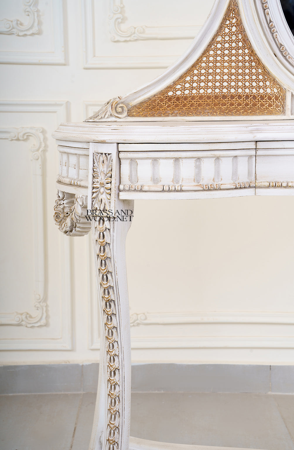 Cannage Louis XVI Dressing Table in Antique Ivory