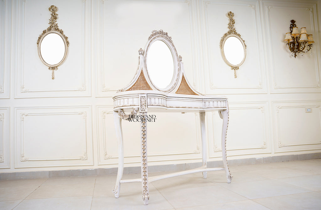 Cannage Louis XVI Dressing Table in Antique Ivory