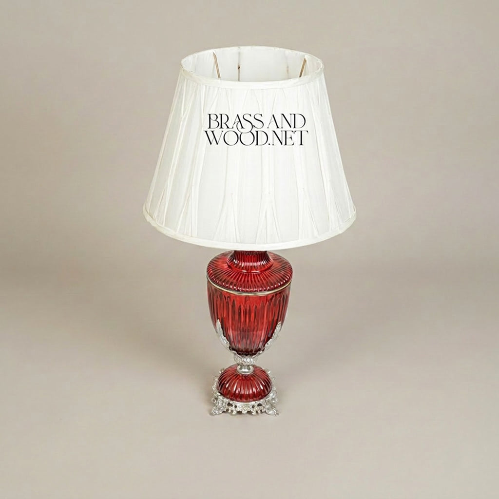 Classical Crystal Urn Table Lamp - Ribbed Vase with Ornate Brass Base — Silver