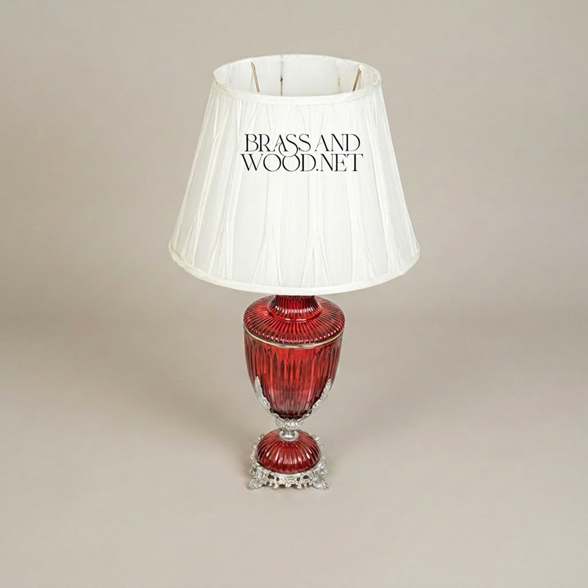 Classical Crystal Urn Table Lamp - Ribbed Vase with Ornate Brass Base — Silver