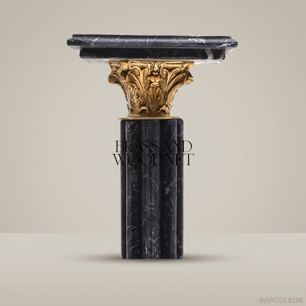 Neoclassical Black Marble Column Pedestal with Gilt Bronze Mounts