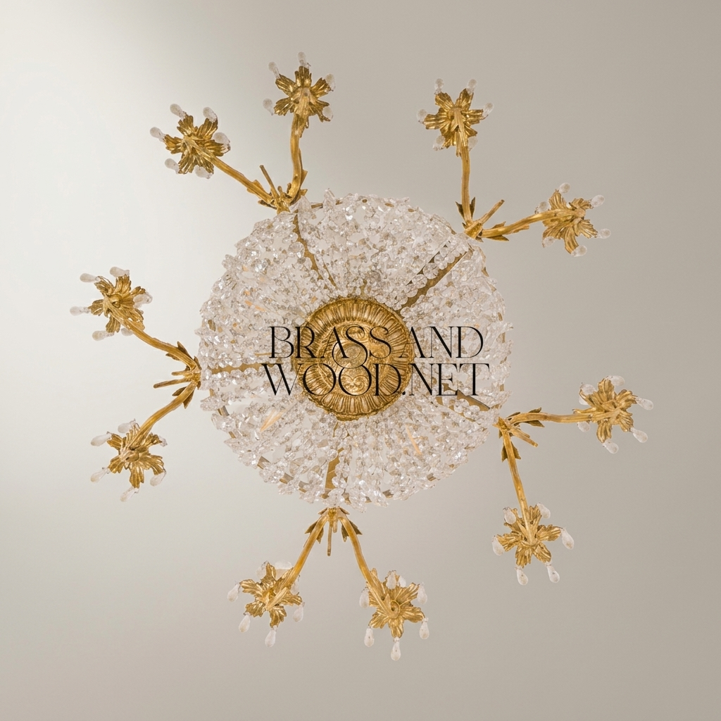 Empire Brass & Crystal Basket Chandelier - 10-Arm Acanthus Crown Canopy — Antique Gold