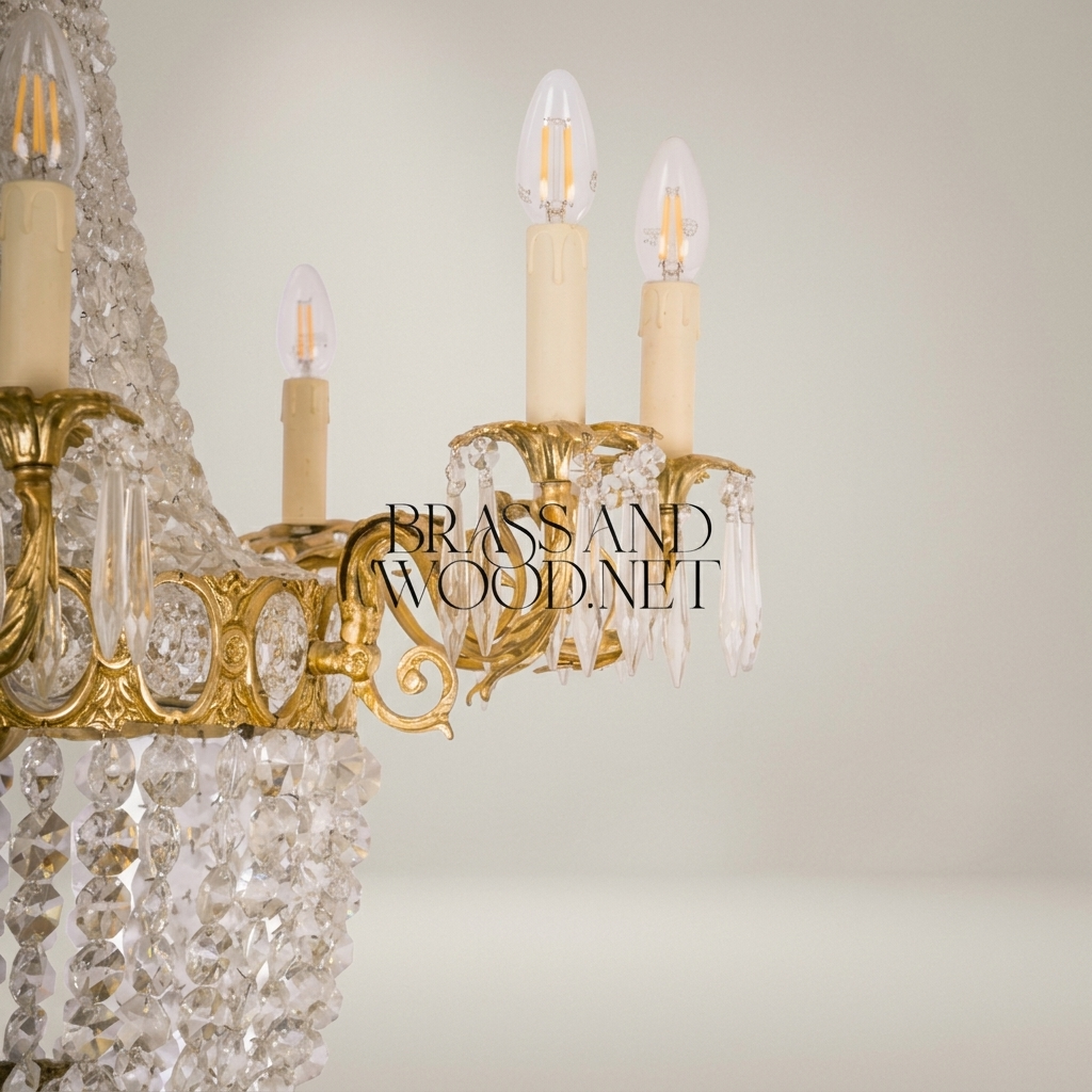 Empire Brass & Crystal Basket Chandelier - 10-Arm Acanthus Crown Canopy — Antique Gold