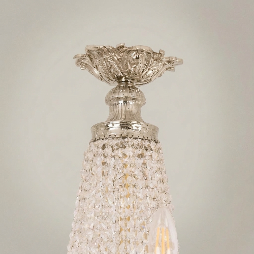 Empire Brass & Crystal Basket Chandelier - 10-Arm Acanthus Crown Canopy — Silver