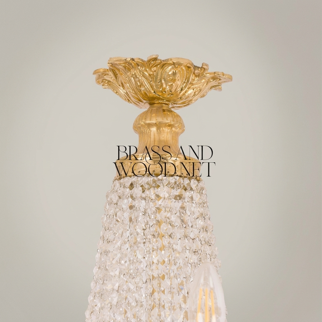 Empire Brass & Crystal Basket Chandelier - 10-Arm Acanthus Crown Canopy — Antique Gold