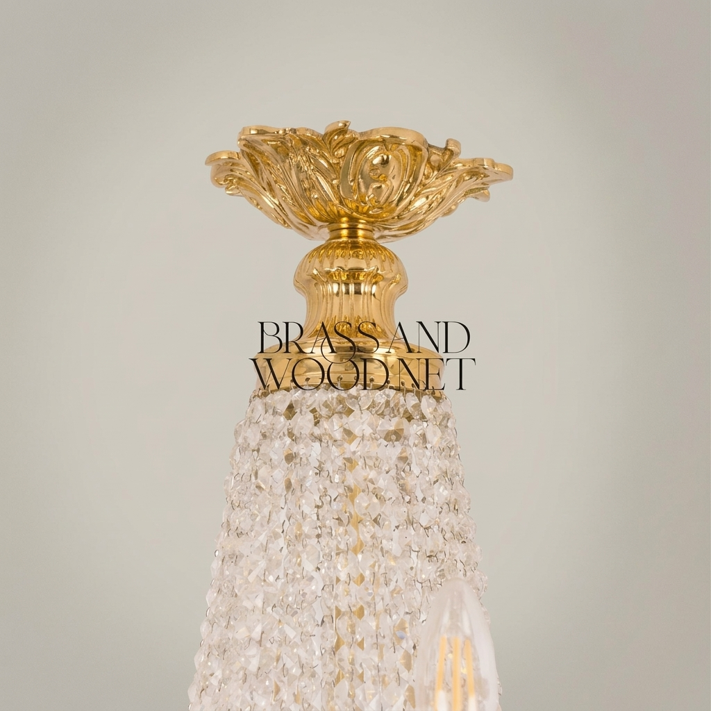 Empire Brass & Crystal Basket Chandelier - 10-Arm Acanthus Crown Canopy