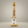 Empire Brass & Crystal Candlestick with Feather Palm Column and Egg-and-Dart Base — Gold