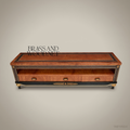 Empire Burled Veneer TV Console with Interlaced Brass-Inlay Border & Ebonized Base