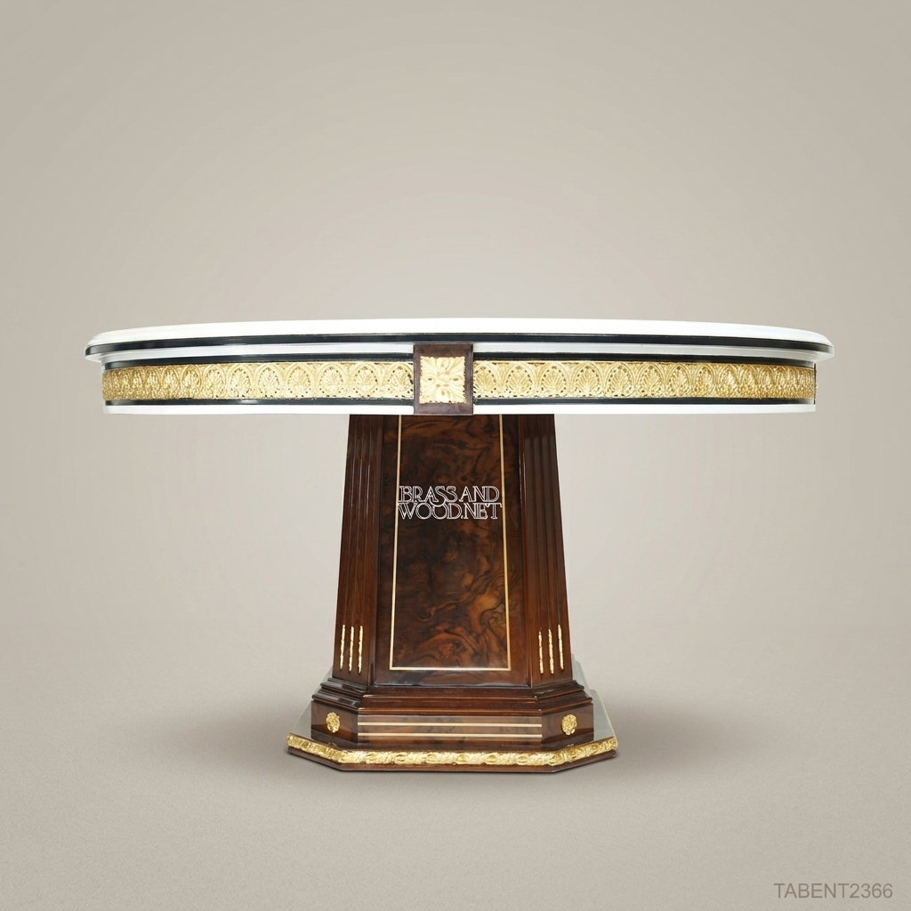Empire Burr Walnut Round Entry Table with Gilt Laurel Marquetry & Ormolu Apron