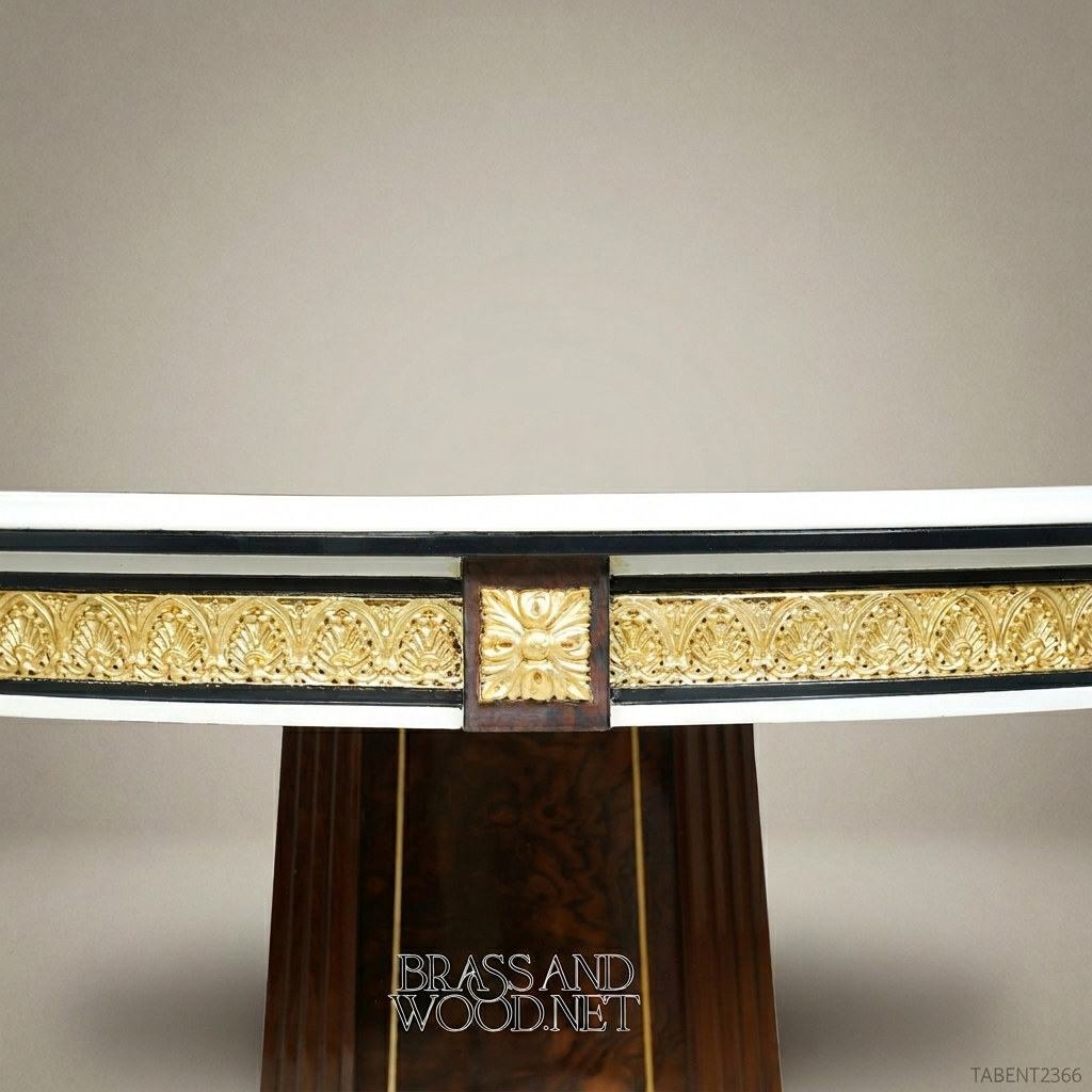 Empire Burr Walnut Round Entry Table with Gilt Laurel Marquetry & Ormolu Apron