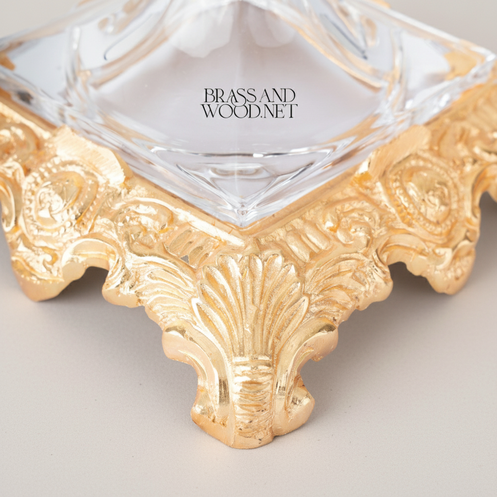 Empire Crystal Bonbonnière with Ornate Brass Base & Finial Lid — Gold