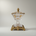 Empire Crystal Bonbonnière with Ornate Brass Base & Finial Lid — Antique Gold