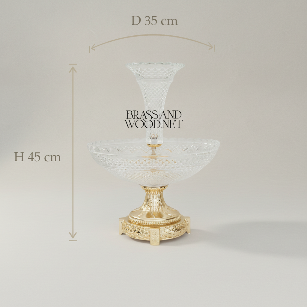 Empire Crystal & Brass Epergne Centrepiece - Diamond-Cut Two-Tier Bowl — Gold