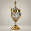 Empire Neoclassical Crystal & Brass Covered Urn Vase with Pineapple Finial & Acanthus Mounts — Gold