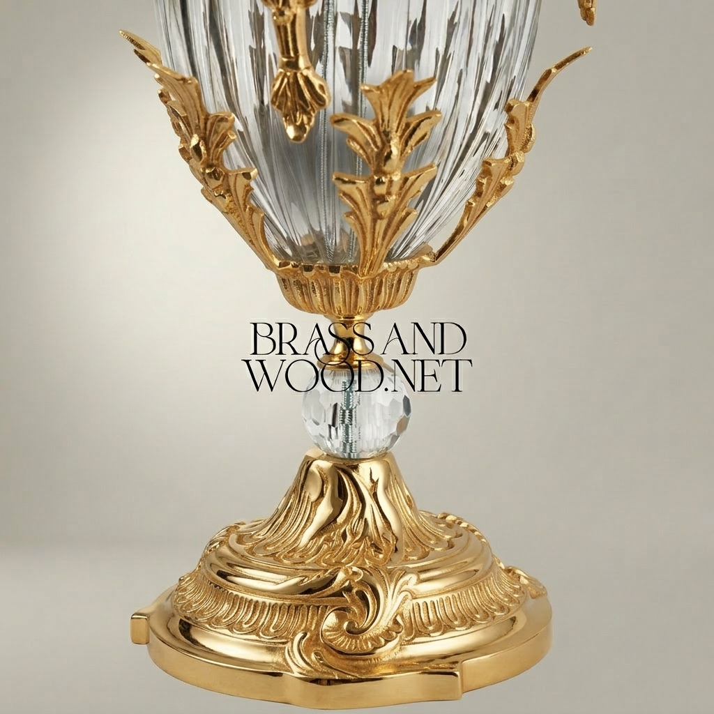 Empire Neoclassical Crystal & Brass Covered Urn Vase with Pineapple Finial & Acanthus Mounts — Gold