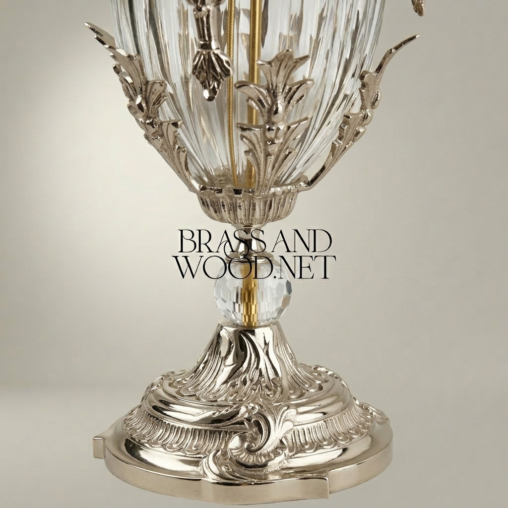 Empire Neoclassical Crystal & Brass Covered Urn Vase with Pineapple Finial & Acanthus Mounts — Silver