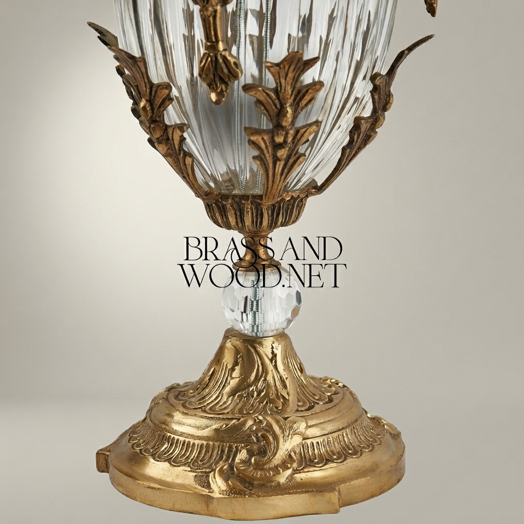 Empire Neoclassical Crystal & Brass Covered Urn Vase with Pineapple Finial & Acanthus Mounts — Antique Gold