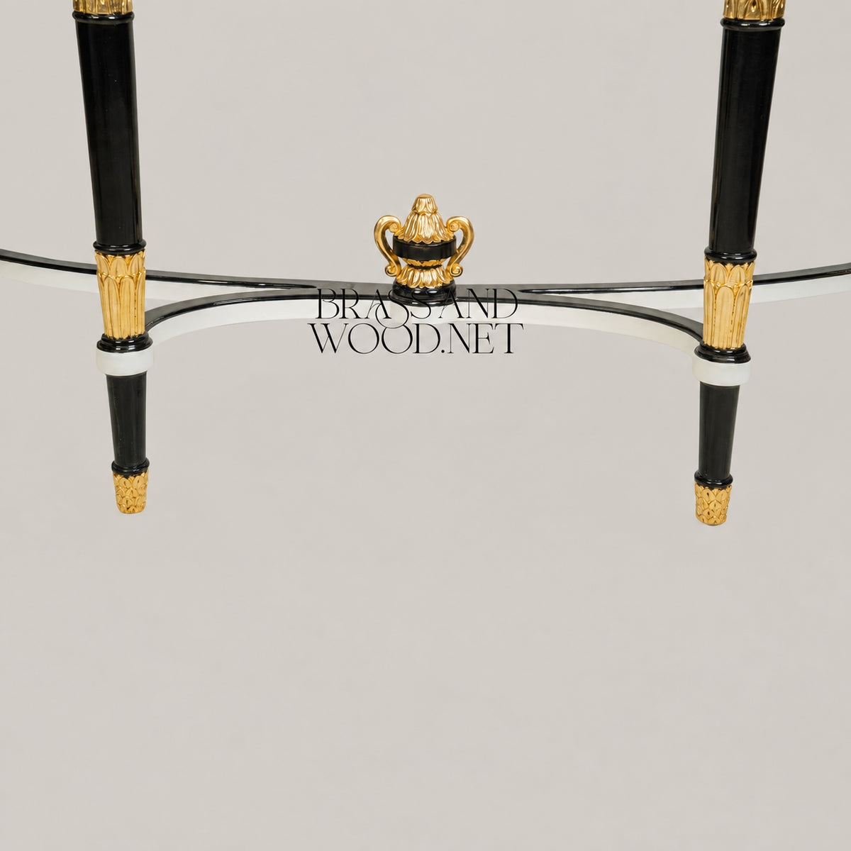 Empire Demi-Lune Console Table Burr Marquetry Top Ebonized Legs Gilt Ormolu Mounts View 6 | Brass & Wood