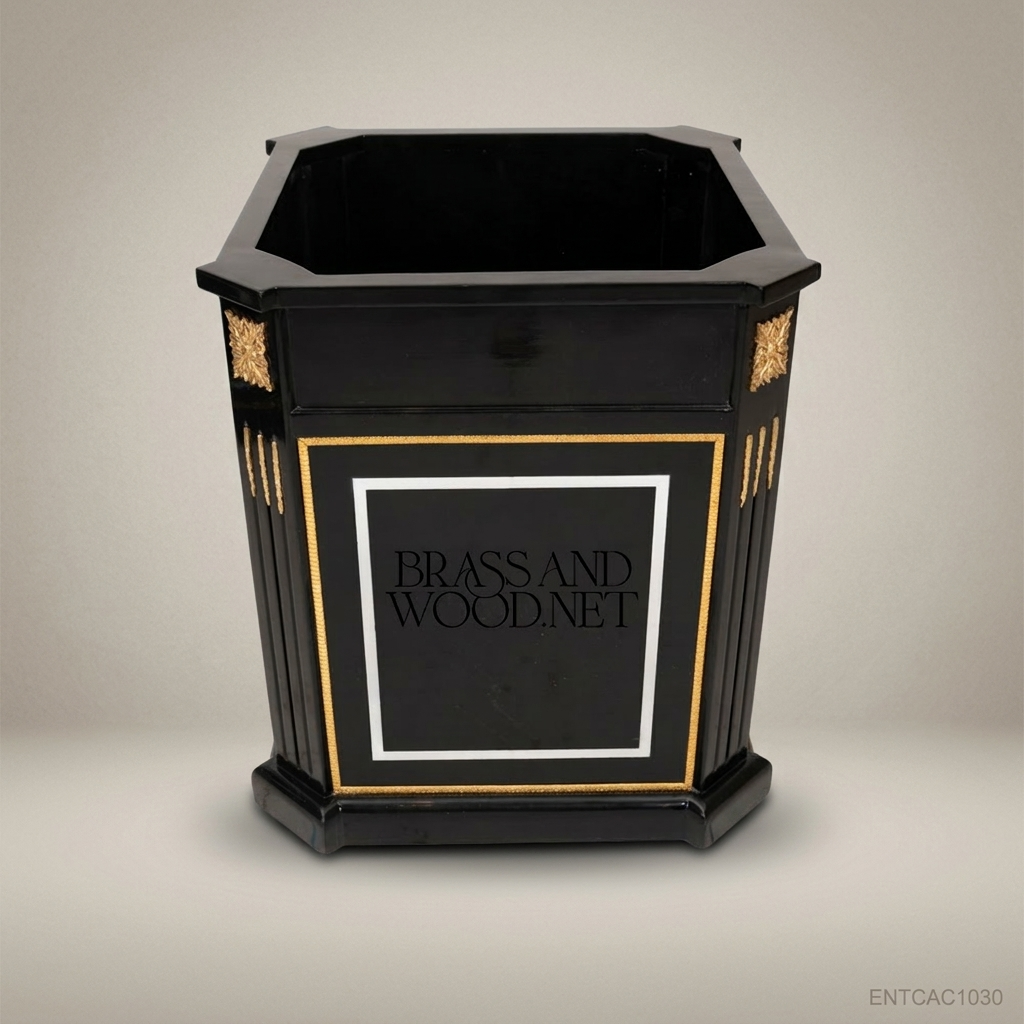 Empire Ebonized Octagonal Jardinière with Gilt Pilaster Columns — 71 cm