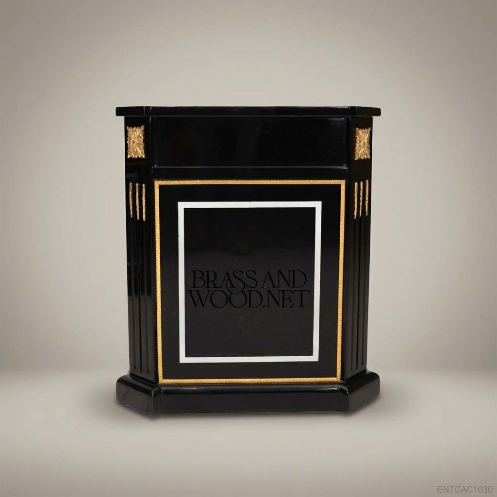 Empire Ebonized Octagonal Jardinière with Gilt Pilaster Columns — 71 cm