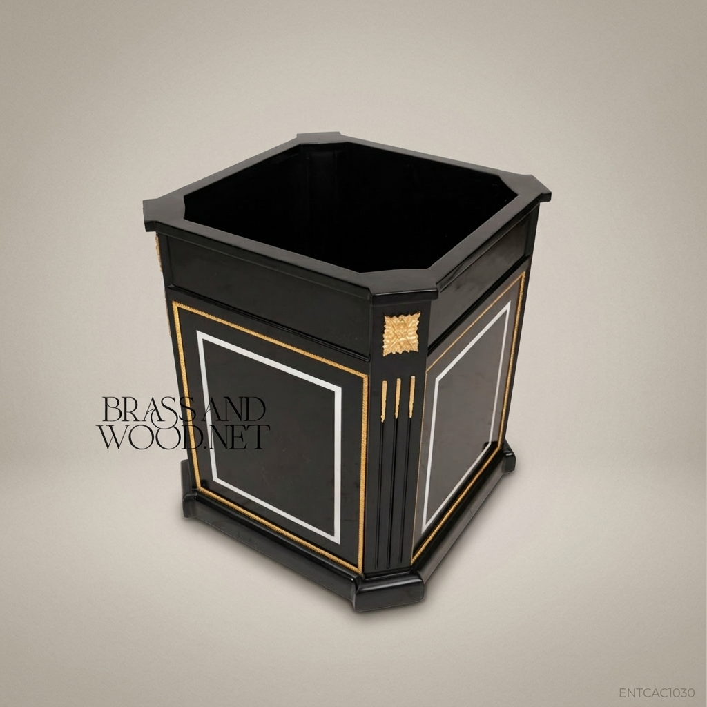 Empire Ebonized Octagonal Jardinière with Gilt Pilaster Columns — 71 cm