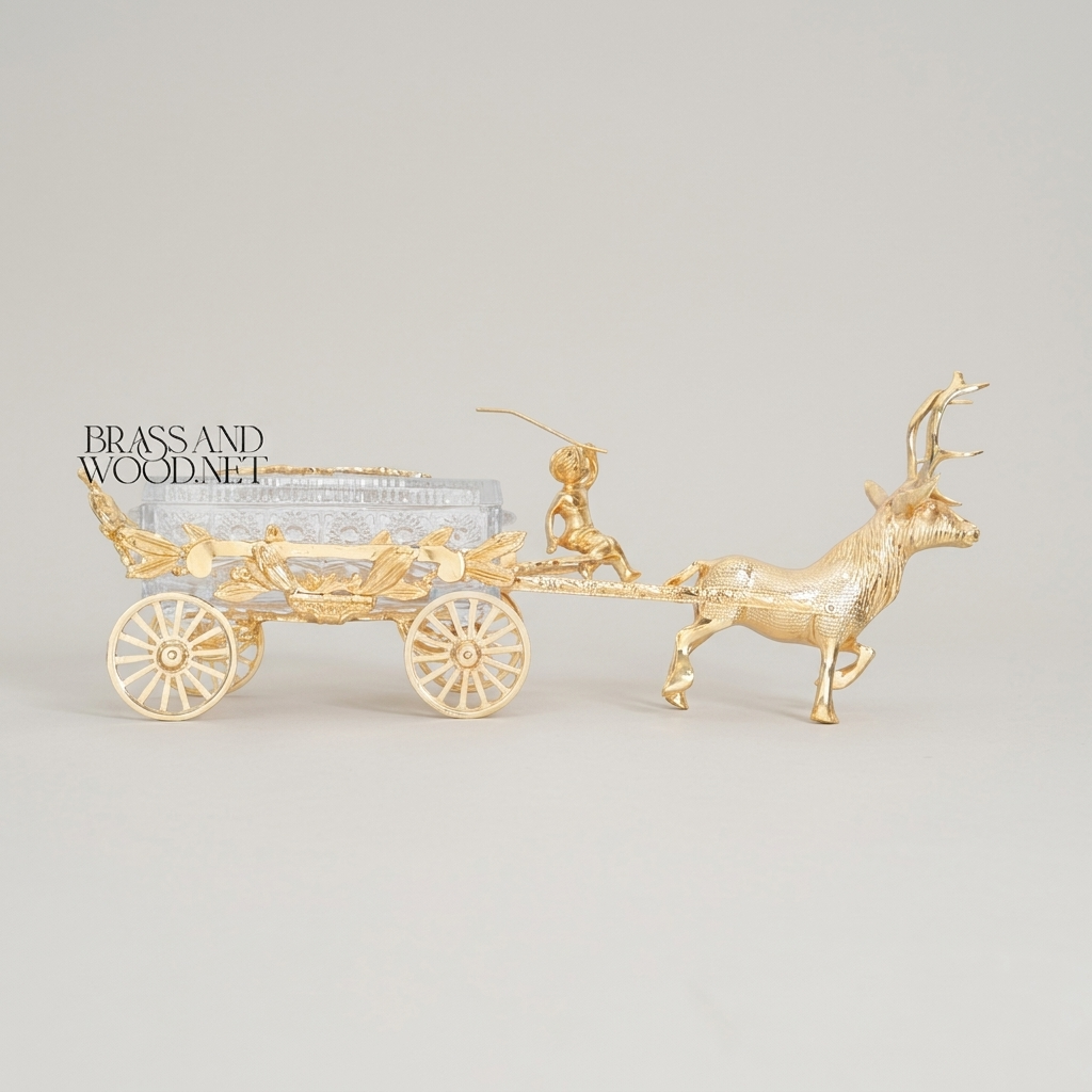 Empire Figural Deer & Crystal Cart Decorative Sculpture — Gold