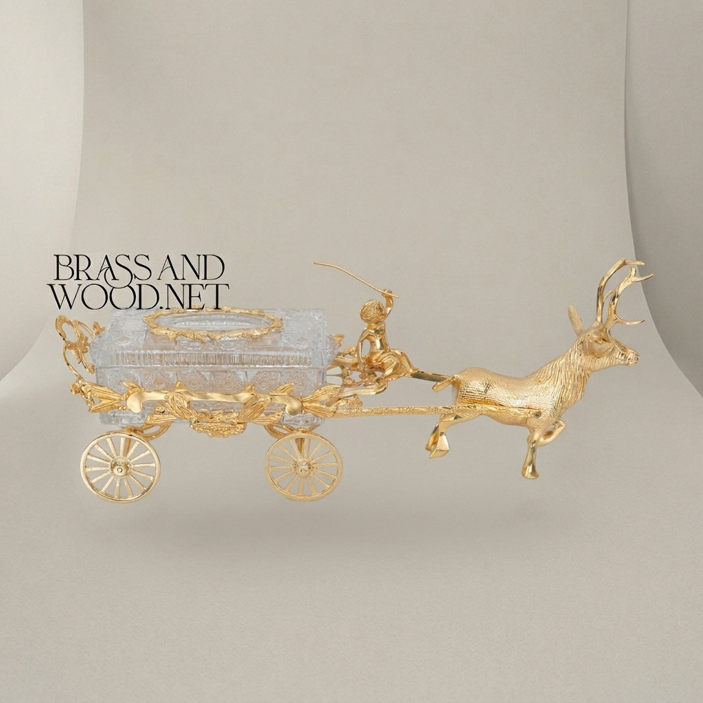 Empire Figural Deer & Crystal Cart Decorative Sculpture — Gold