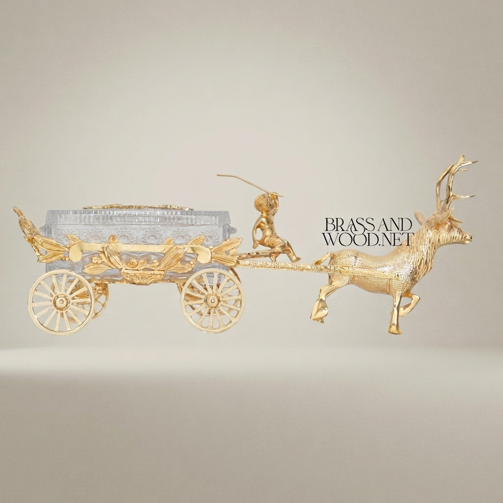 Empire Figural Deer & Crystal Cart Decorative Sculpture — Gold