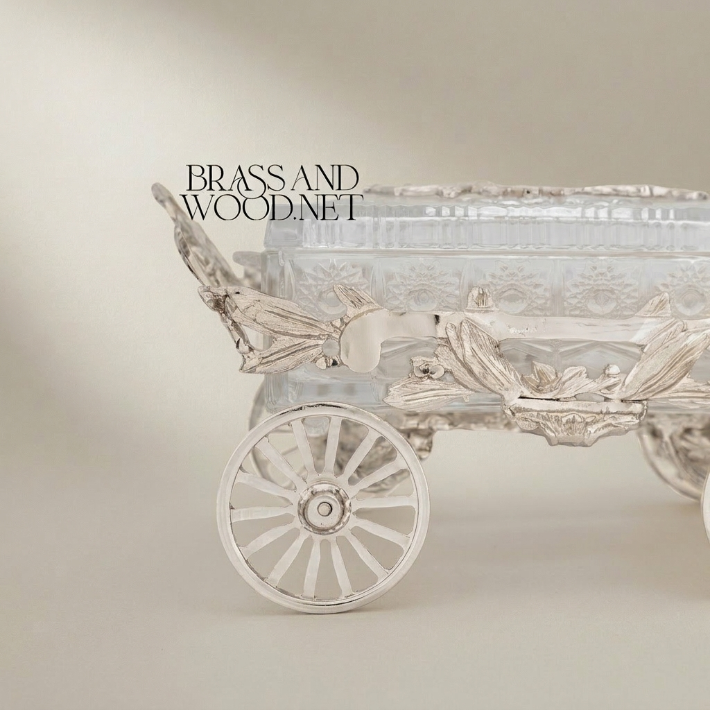 Empire Figural Deer & Crystal Cart Decorative Sculpture — Silver