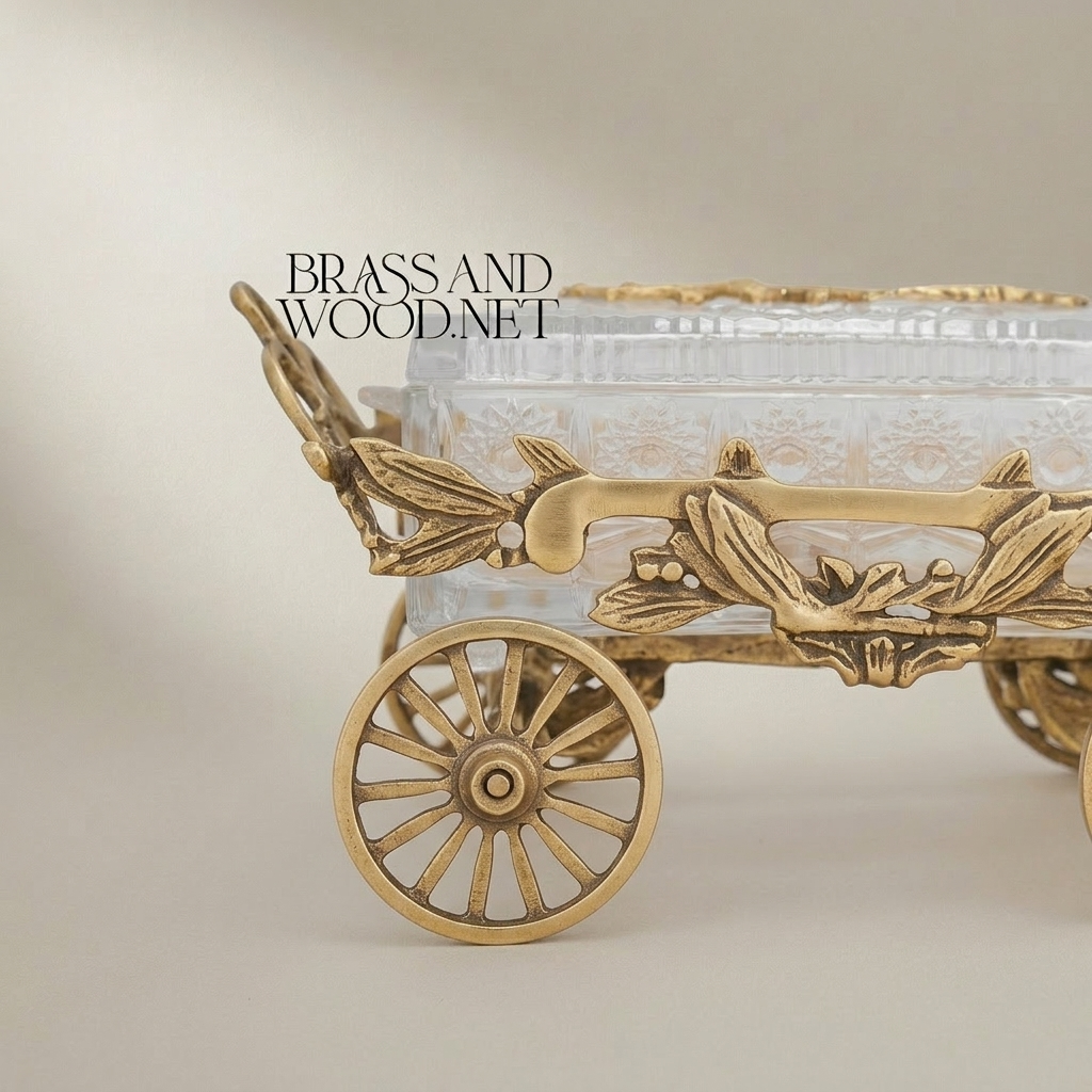 Empire Figural Deer & Crystal Cart Decorative Sculpture — Antique Gold