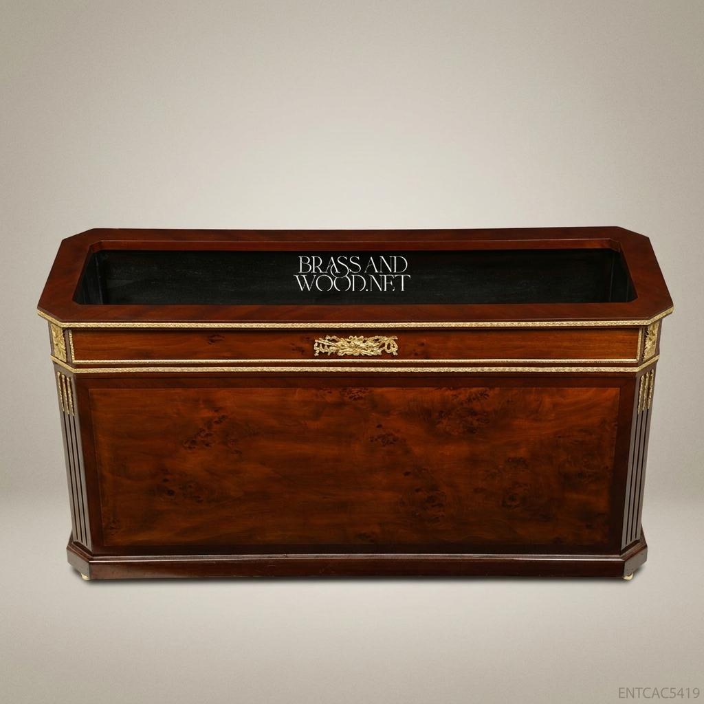 Empire Flame Mahogany Jardinière with Gilt Ormolu Mounts — Fluted Corner Columns