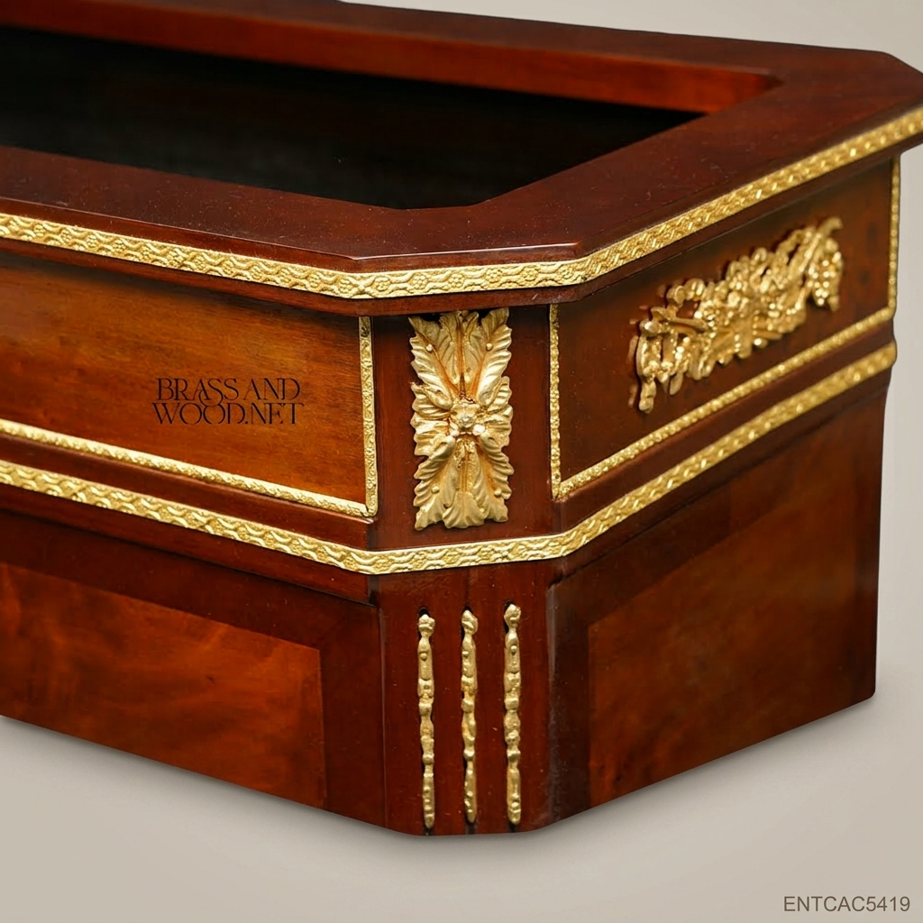 Empire Flame Mahogany Jardinière with Gilt Ormolu Mounts — Fluted Corner Columns