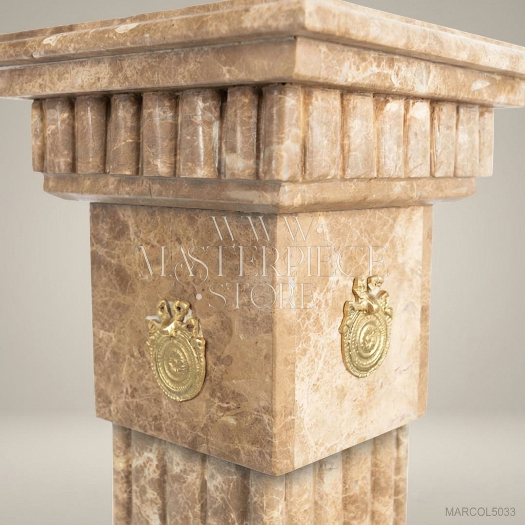 Empire Fluted Marble Column Pedestal with Brass Medallions