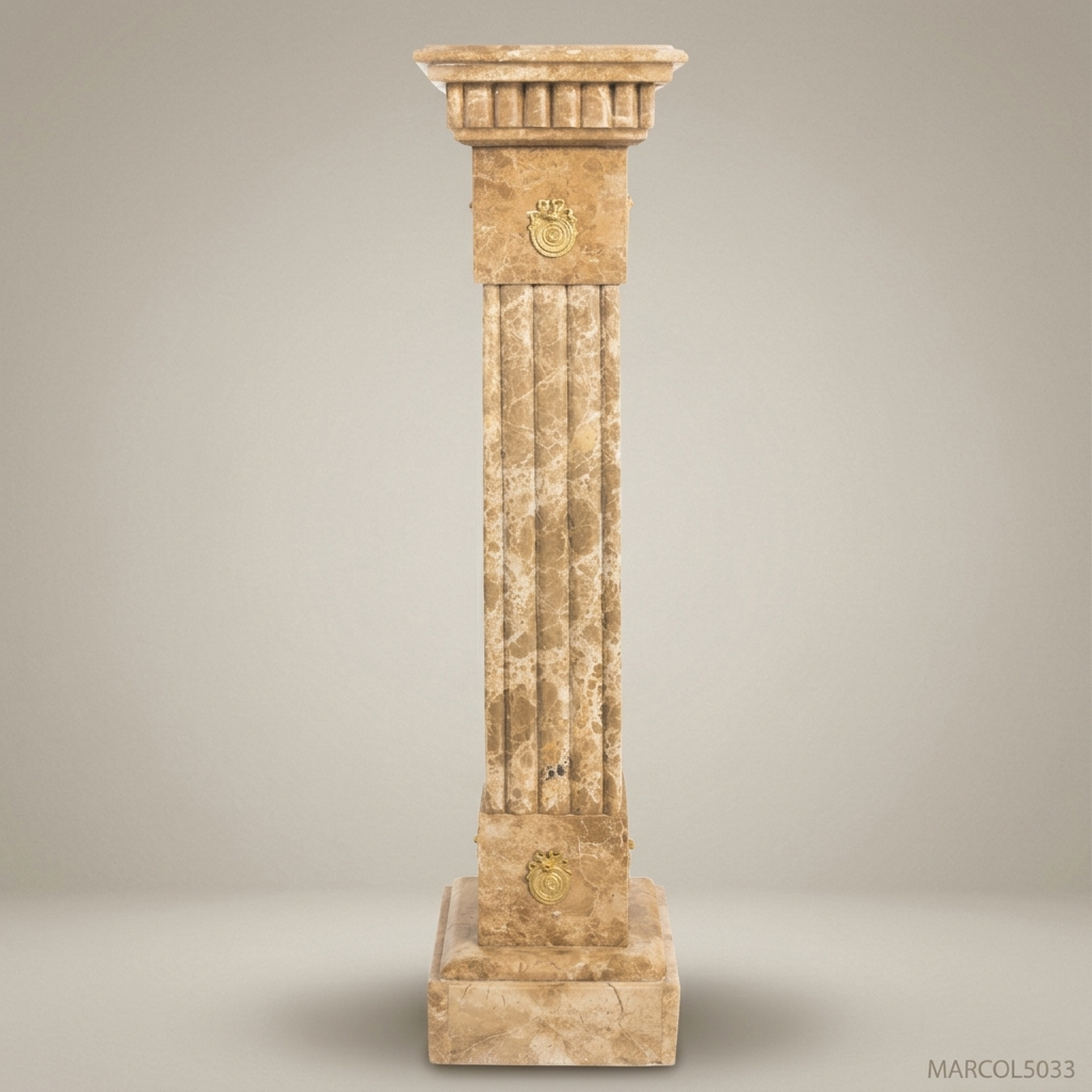 Empire Fluted Marble Column Pedestal with Brass Medallions