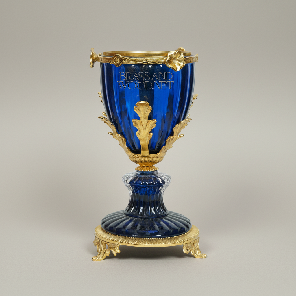 Empire Goblet-Form Cobalt Crystal Incense Burner with Acanthus Brass Mounts