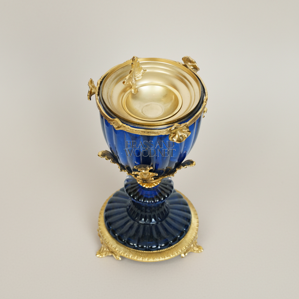 Empire Goblet-Form Cobalt Crystal Incense Burner with Acanthus Brass Mounts — Gold