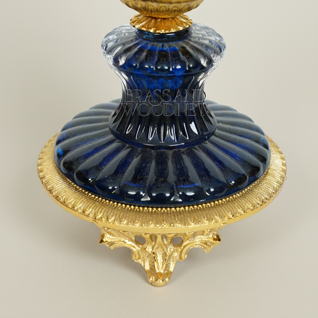 Empire Goblet-Form Cobalt Crystal Incense Burner with Acanthus Brass Mounts